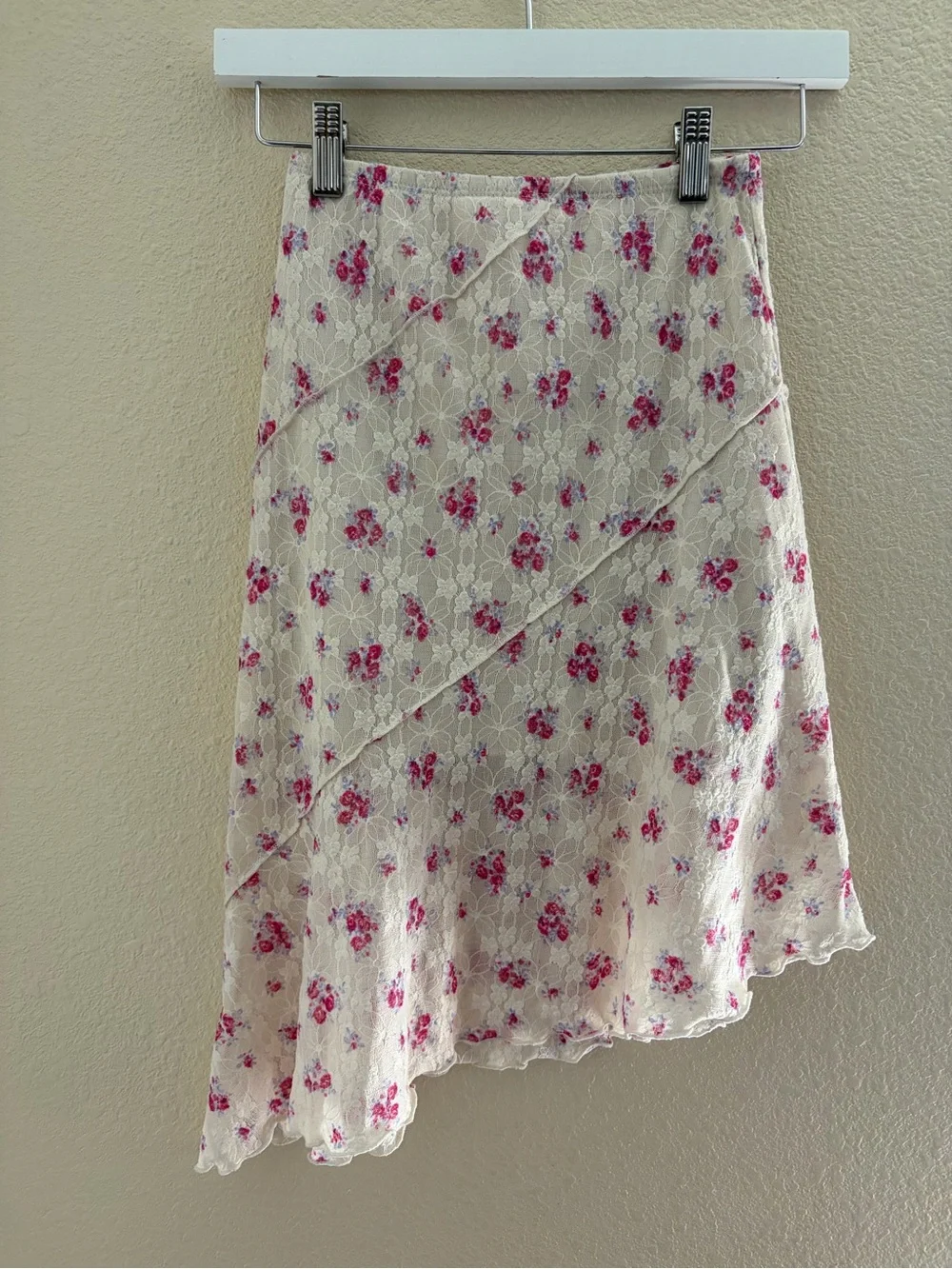 Carter's Cream Lace Asymmetrical Skirt with Pink Floral Print